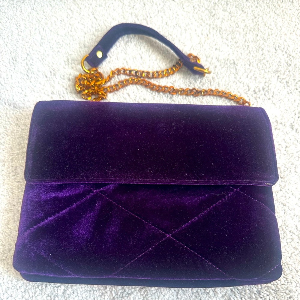 Purple Velvet purse with Gold chain handle